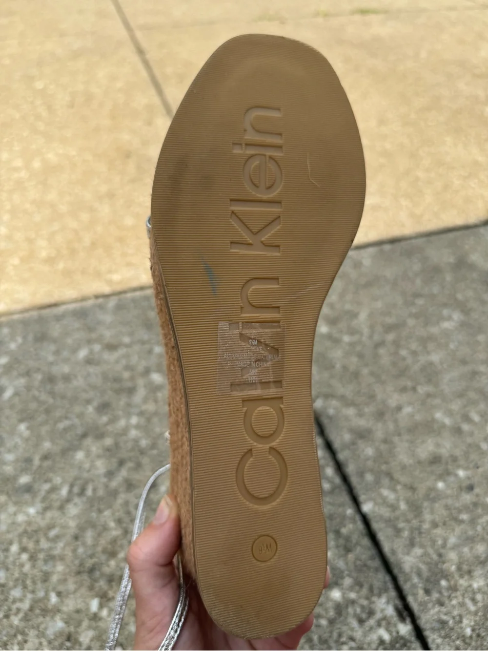 Calvin Klein Neve Metallic Silver Strappy Platform Wedge Espadrille Sandals 9.5M
